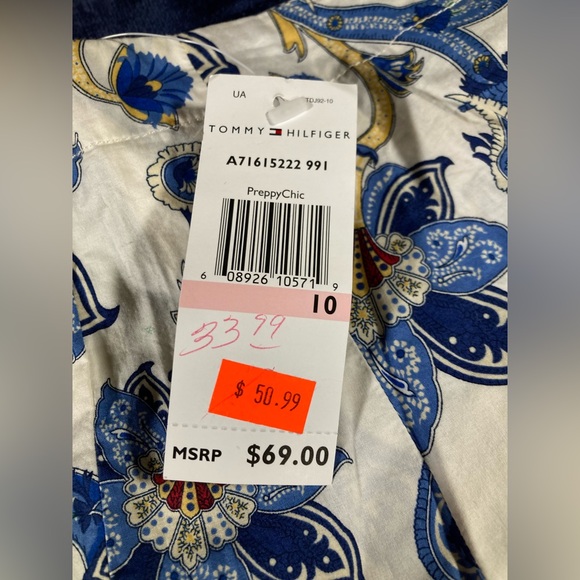 NWT Tommy Hilfiger Paisley Drop Waist Full A Line Skirt, Cream and Blue, Size 10 - Picture 4 of 7